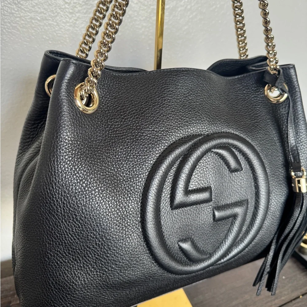 GUCCI Black Leather Soho Chain Tote - Picture 5 of 13